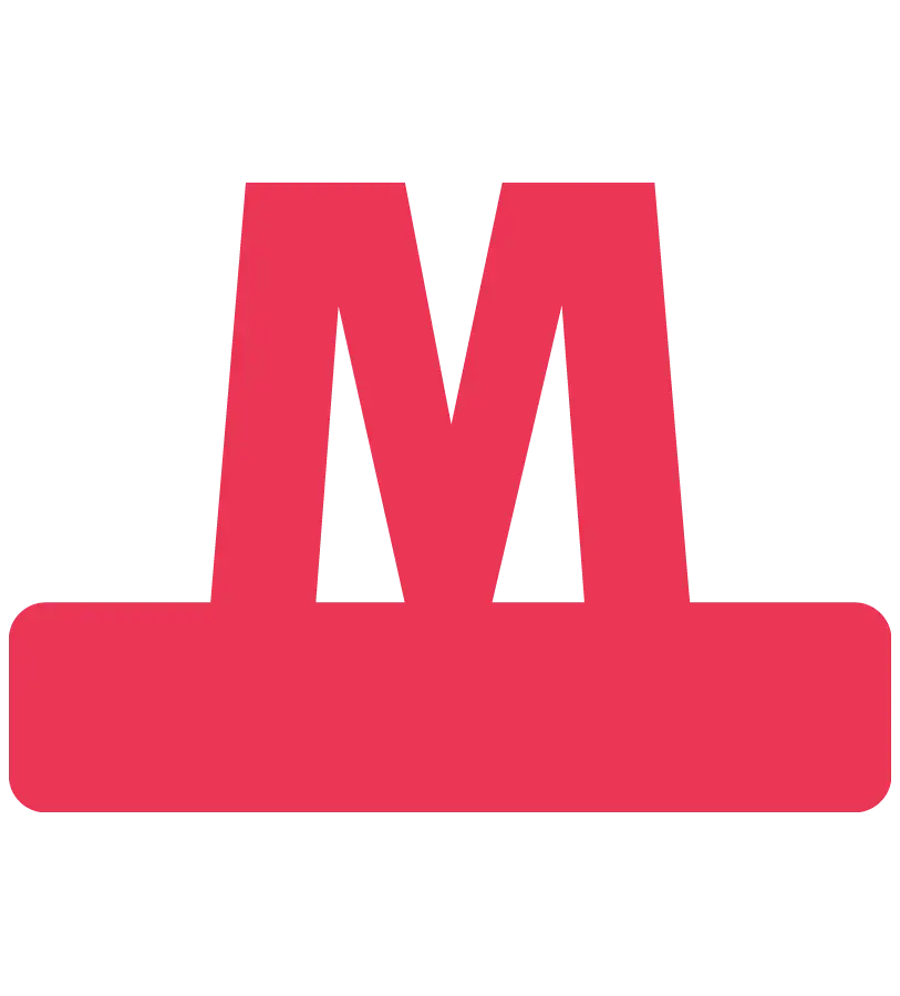 Metroens primære logo i "summer red"